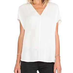 VINCE 100% silk side drape v neck blouse oversized ivory dolman sleeve top M